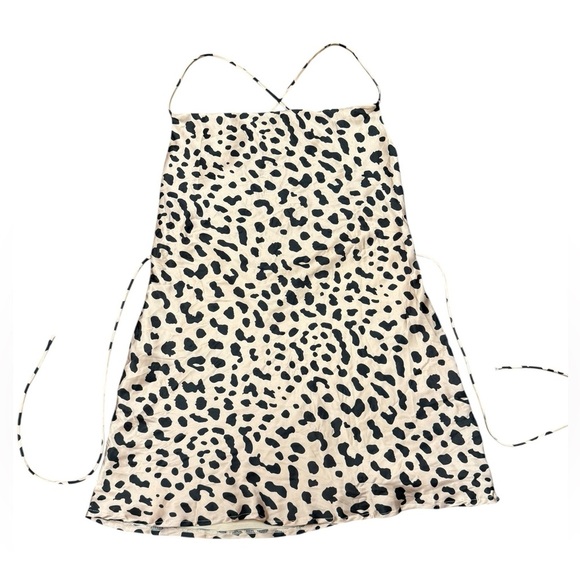 Princess Polly Leopard Cream Black Mini Dress Satin Open Back US Size 12 - Picture 4 of 9